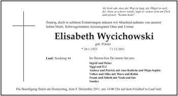 Traueranzeige von Elisabeth Wycichowski von Pegnitz-Zeitung